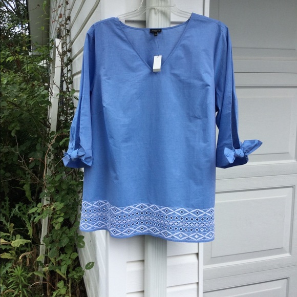 NWT Talbots Fun Blue White Embroidery Tie Sleeve - Picture 6 of 6